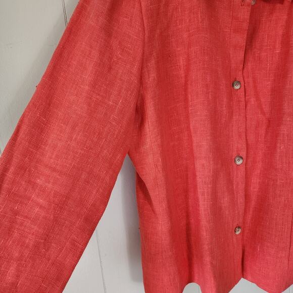 Harve Bernard Linen Blend Button Front Blouse Top Sz 12 Pink - Picture 5 of 11